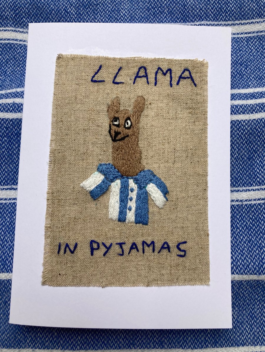 Llama in pyjamas handmade card