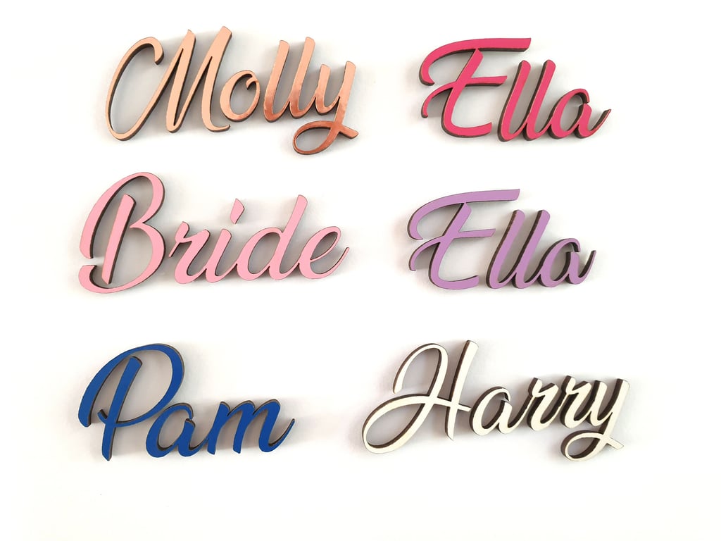 Personalised Colour Wooden Wall Letters Script Style Wood Names Words Letters 