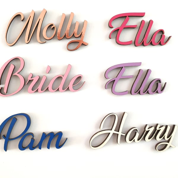 Personalised Colour Wooden Wall Letters Script Style Wood Names Words Letters 