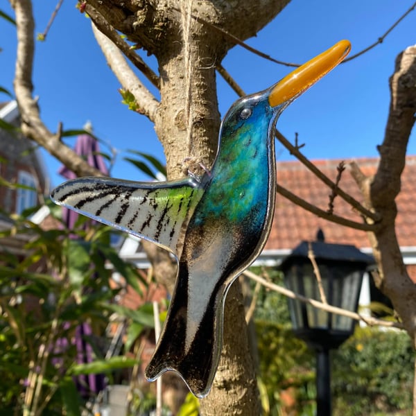 Fused Glass Birds, HUMMINGBIRD bird lover gift, hanging bird