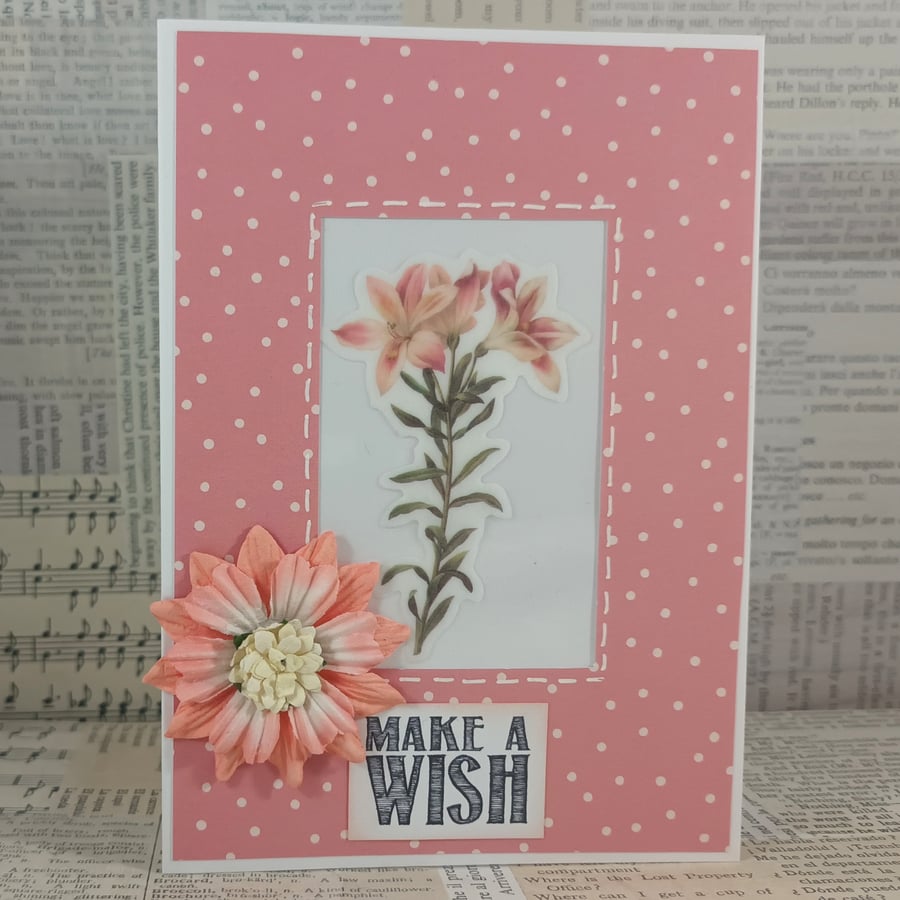 Handmade birthday card - pink lillies