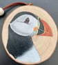 Puffin hand-painted wood slice hanging decoration