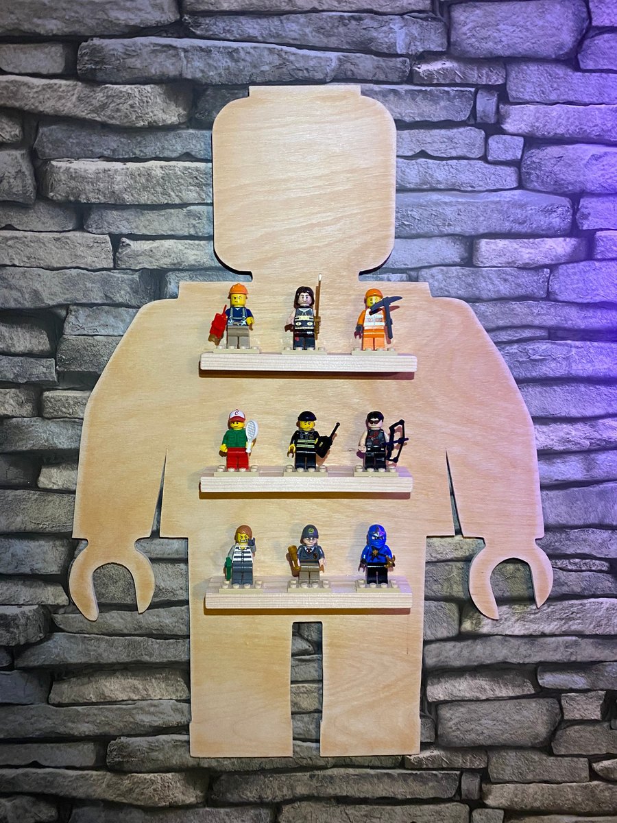 Lego design wall mountable figure display stand, wooden handmade