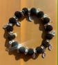 Handmade Black Bobbly Bead Bracelet with Silver-Tone Leaf Charms