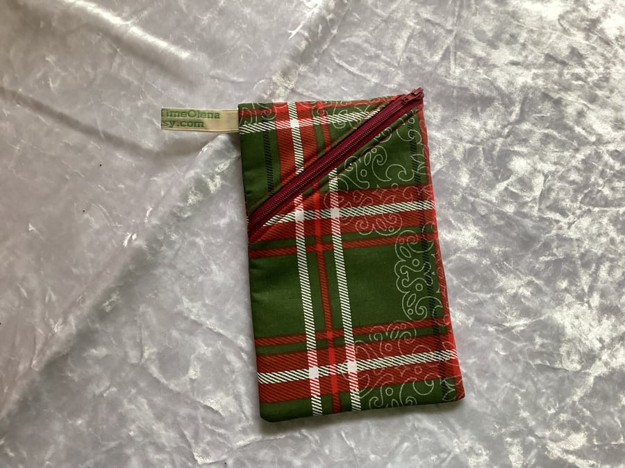 Pouch, fabric pouch, Christmas , green,