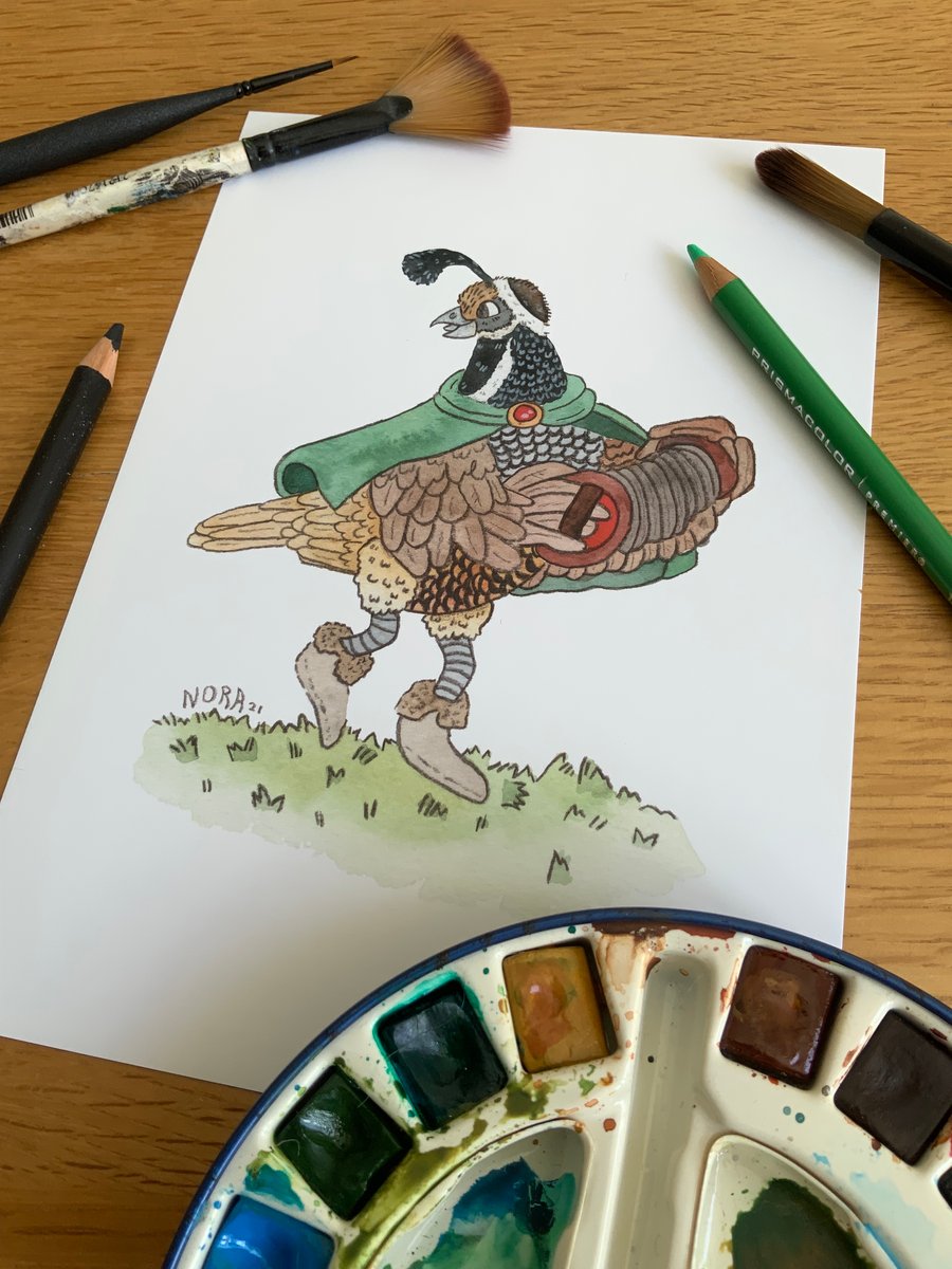 Watercolor Bird Bard A5 Art Print