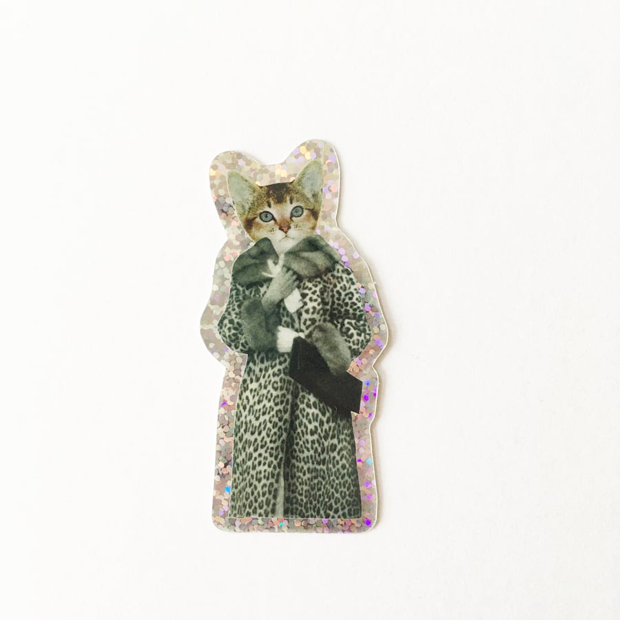 Cat Glitter Sticker - Kitten Dressed as Cat