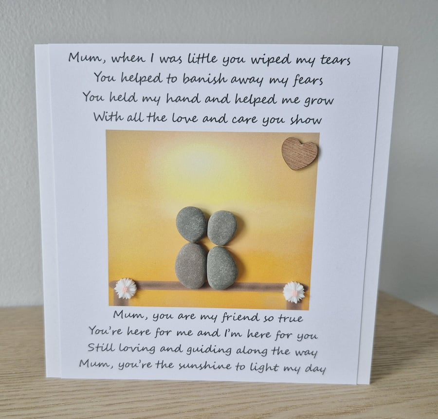 Handmade Pebble Art Mum Card: Birthday or Mother's Day