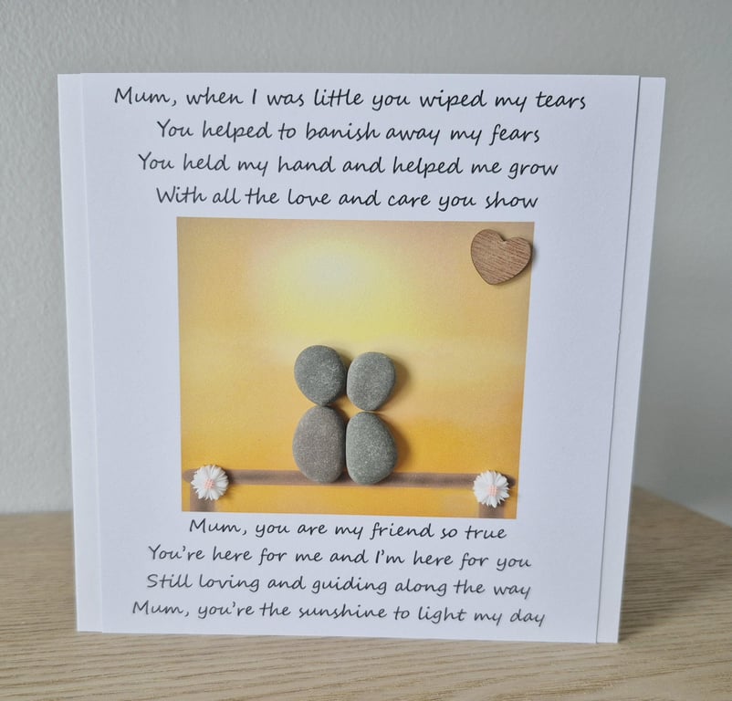 Handmade Pebble Art Mum Card: Birthday or Mother's Day