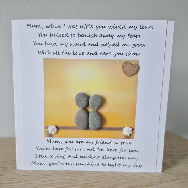 Handmade Pebble Art Mum Card: Birthday or Mother's Day