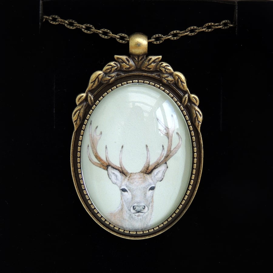 Deer Pendant Necklace - Bronze Leaf Style