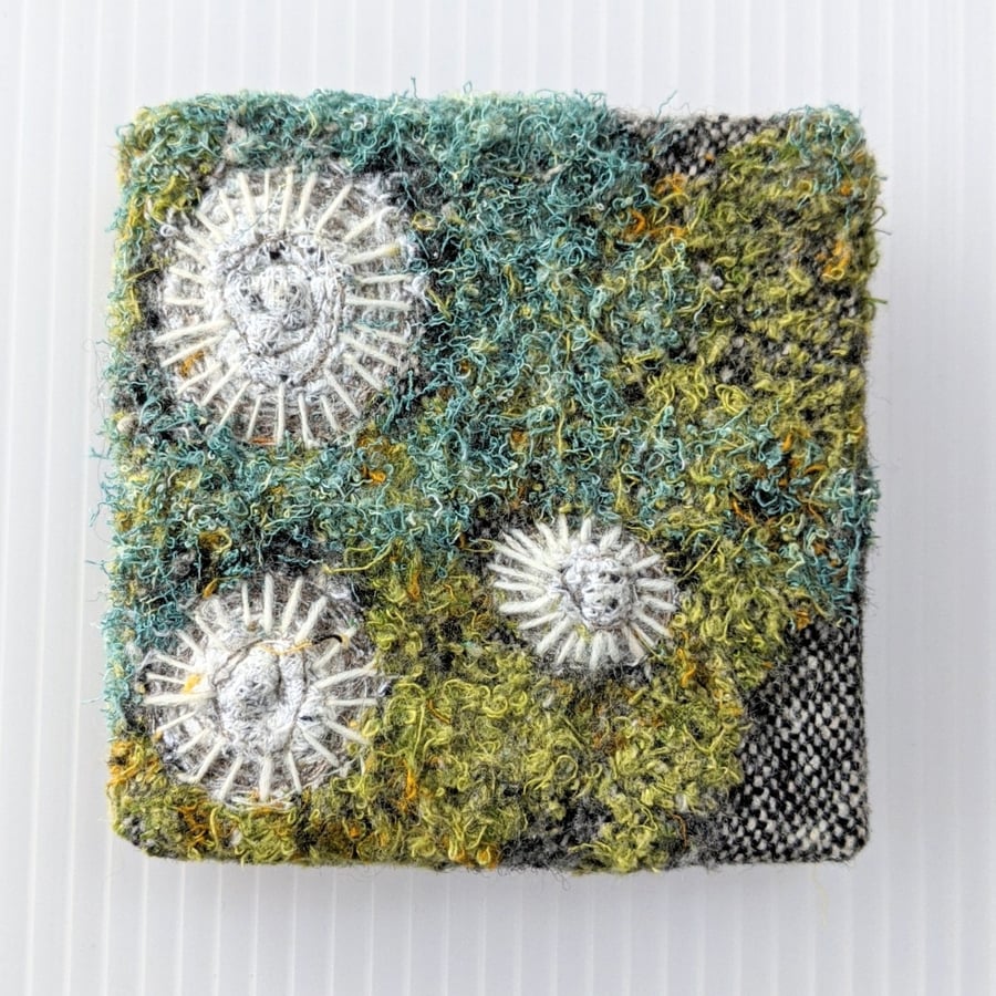 Square Coastal inspired Textile Mini Art in Green