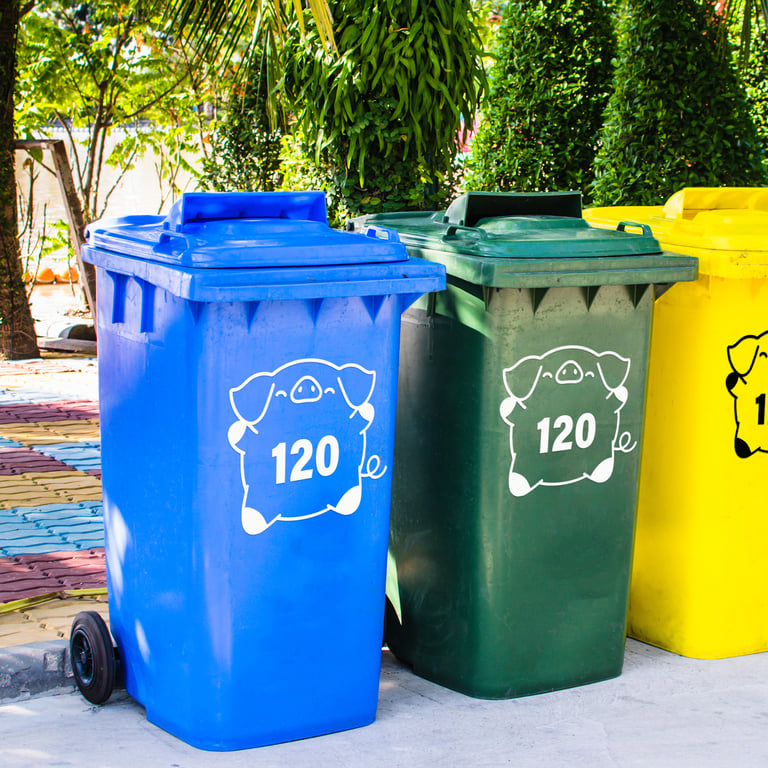 Personalised Round Pig Bin Sticker: Custom Wheelie Bin Decal with House Number