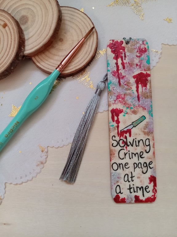 Wooden bookish crime thriller bookmark