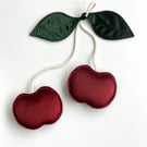 Burgundy Velvet Cherry Forest Green Leaves Wall Hanging Nursery Decor Fruit 