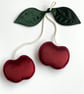 Burgundy Velvet Cherry Forest Green Leaves Wall Hanging Nursery Decor Fruit 