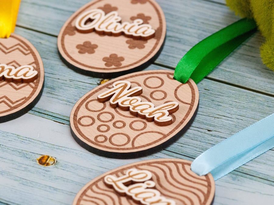 Easter basket tag for easter scavenger hunt, wood easter egg tree ornament, wood