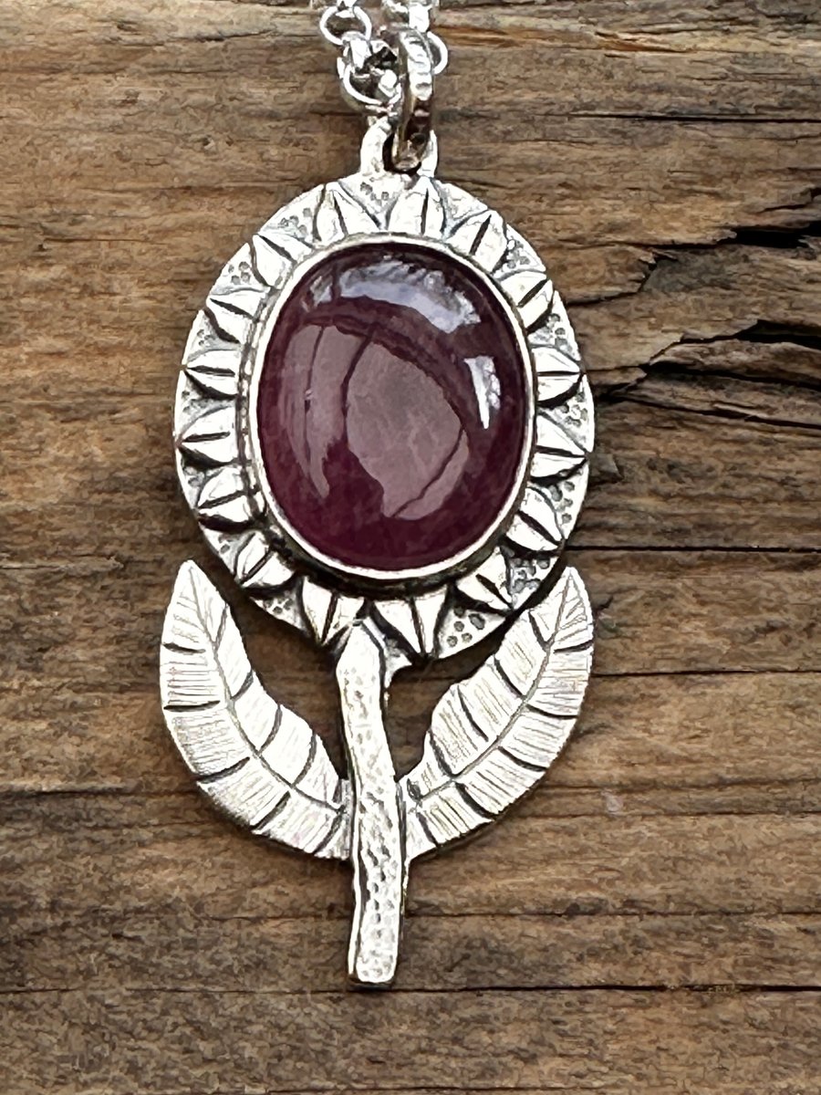 Flower Pendant with Ruby Cabochon RESERVED FOR ALEXANDRA