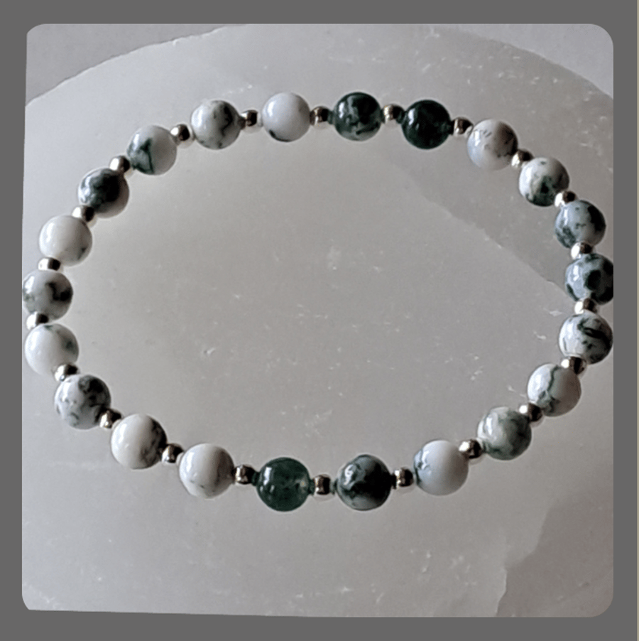 Tree Agate and sterling silver stacker bracelet