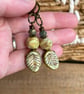 Nature-Inspired Sage Green Czech Glass Leaf Earrings with Leverback Earwires  - Image 2