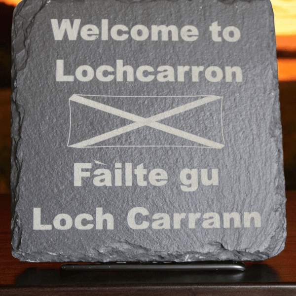 4 pack welcome to Lochcarron laser engraved slate Coaster set