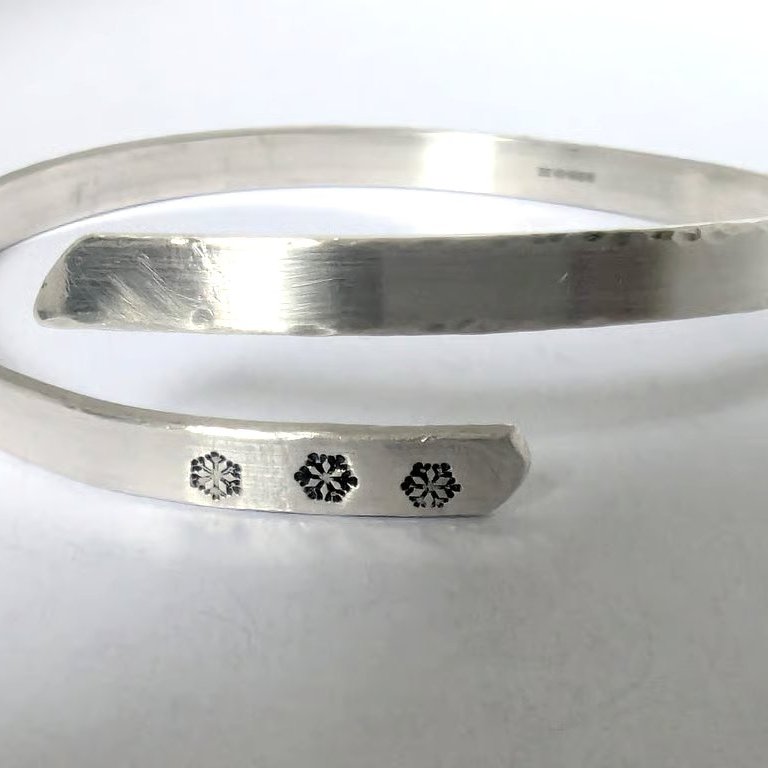 Sterling Silver Bangle, hand-stamped with snowflakes