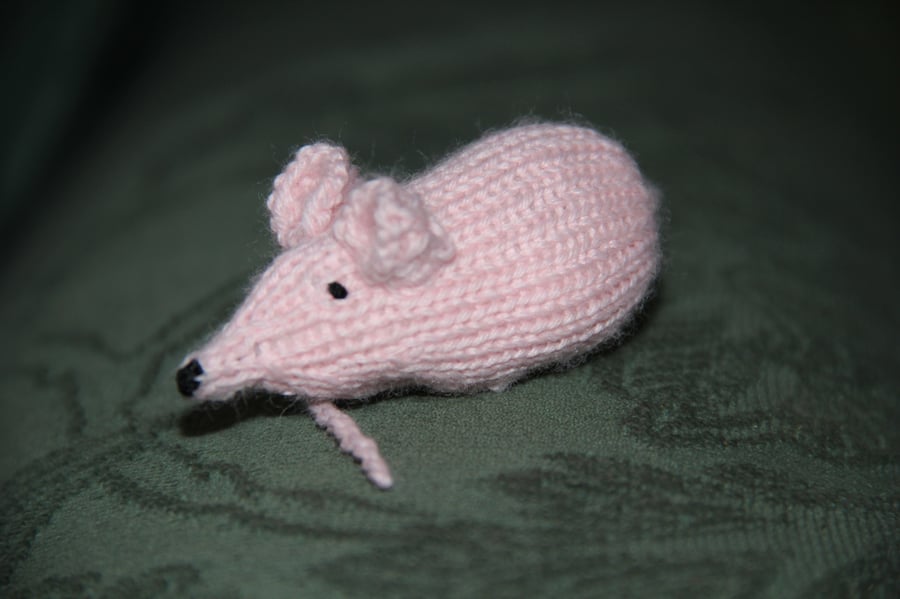 Hand Knitted Pink Striped Catnip Mouse 