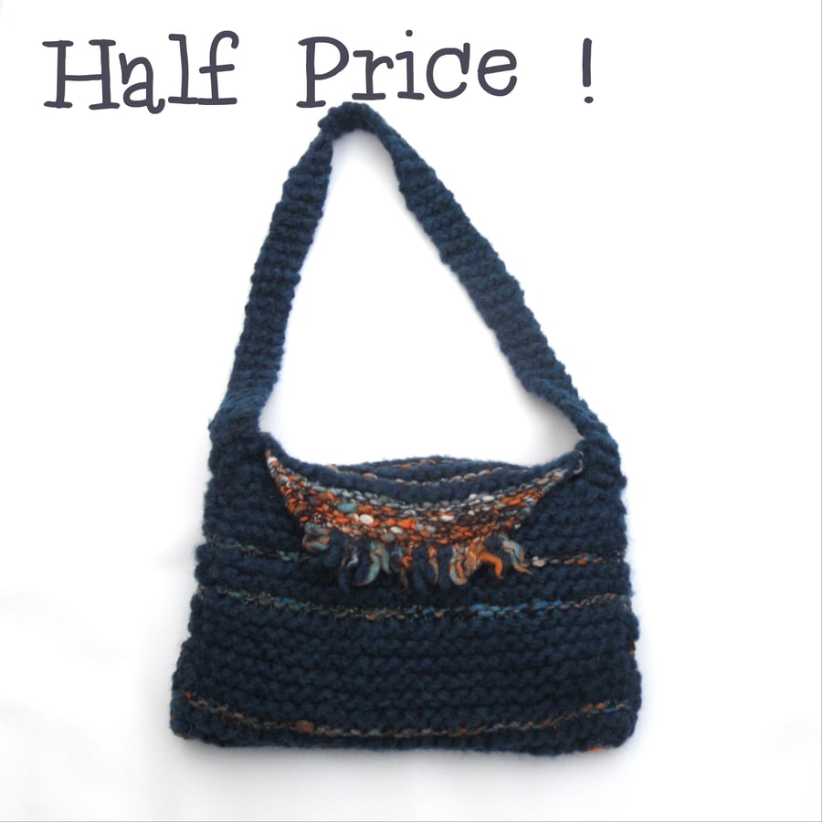 Half price , Hand knit Teal Shoulder bag 