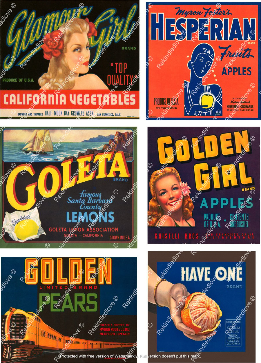 A4 Set Of 6 Vintage Food Advert Stickers-for scrapbooks, journals & tags.