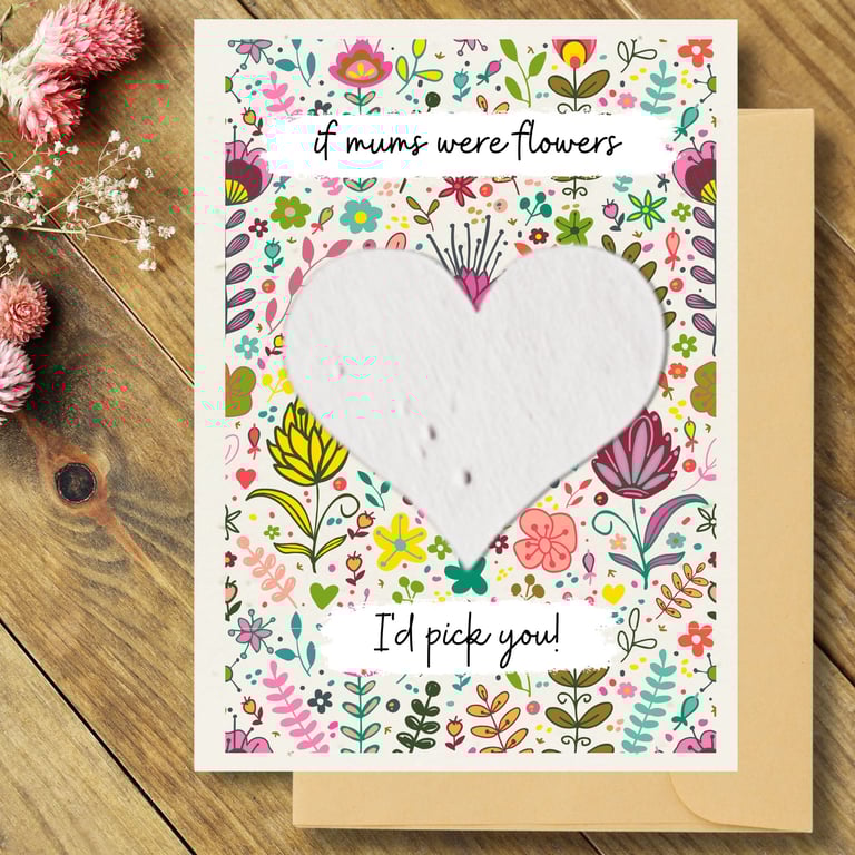 Plantable Wildflower Seed Heart Mother's Day Card, Eco Friendly