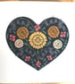 Wild flower heart linocut style greetings card
