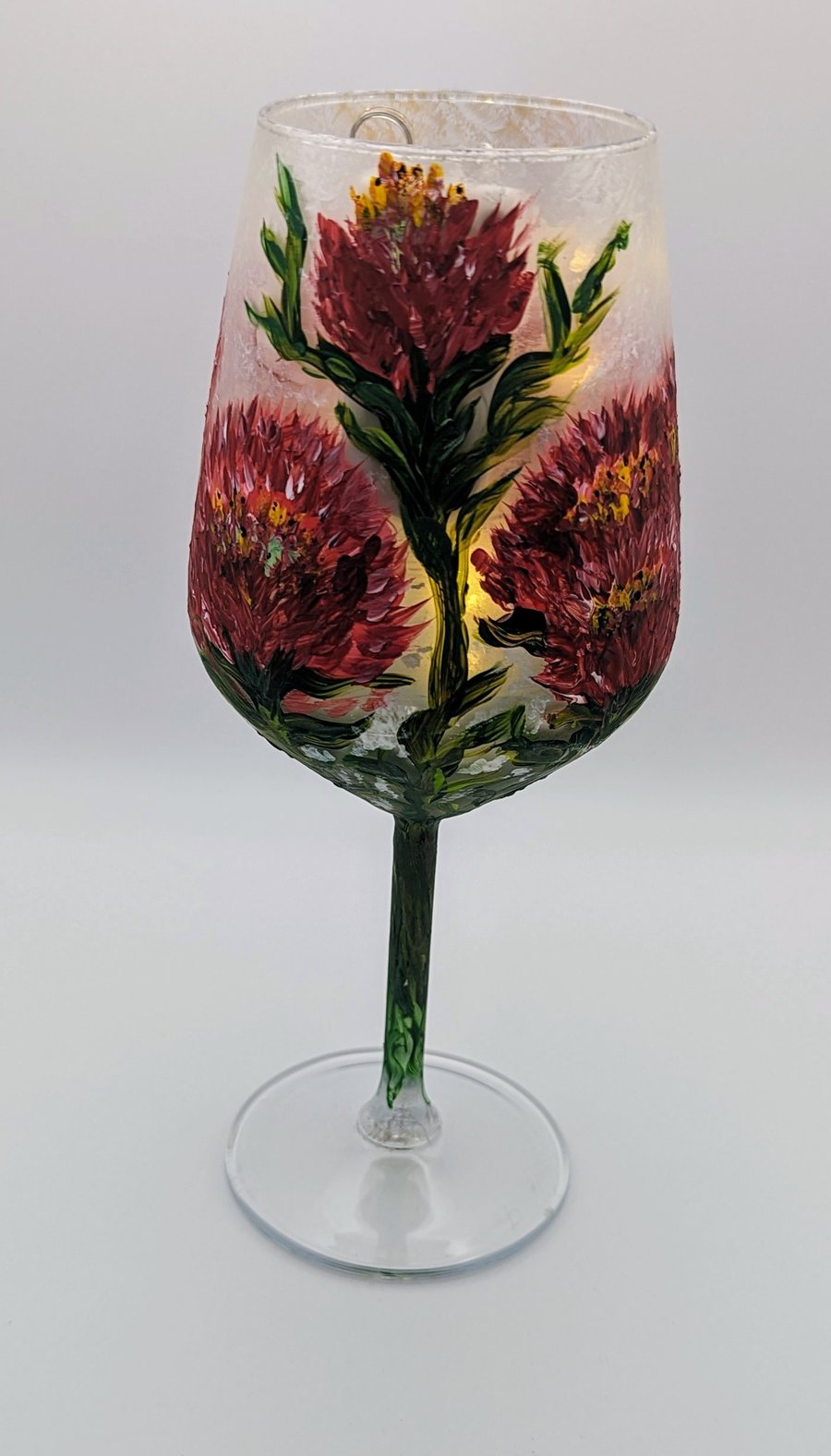 Light Up LED Floral Handpainted Wine Glass Decoration 