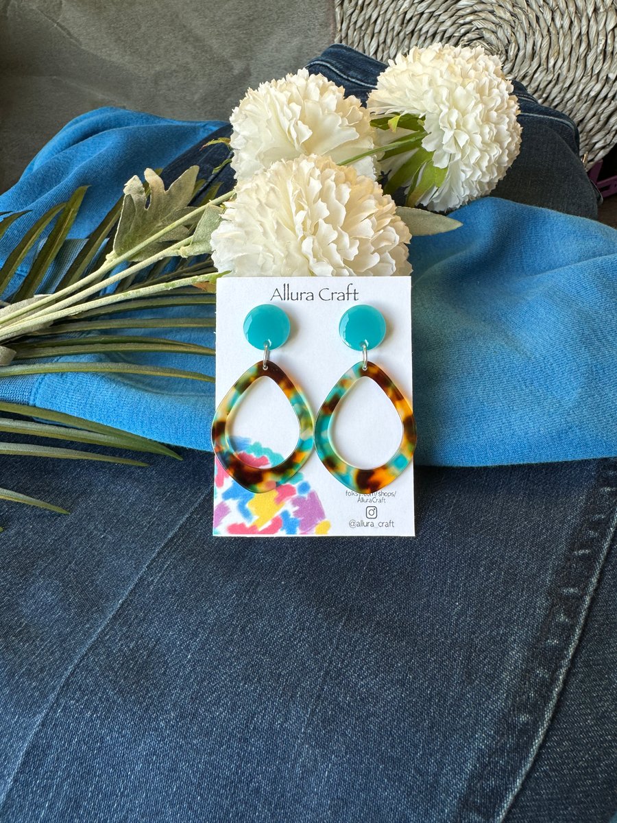 Blue and Brown Tortoise Shell Earrings 