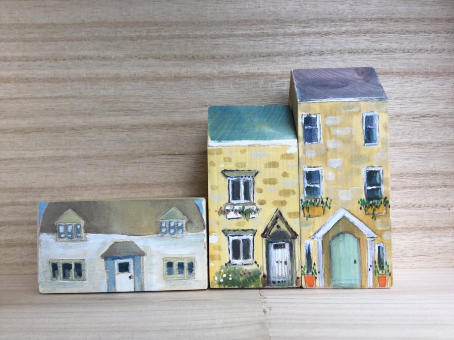 Hand made hand painted individual wooden houses. Original . 