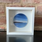 Fused glass hand painted seascape, framed circular panel