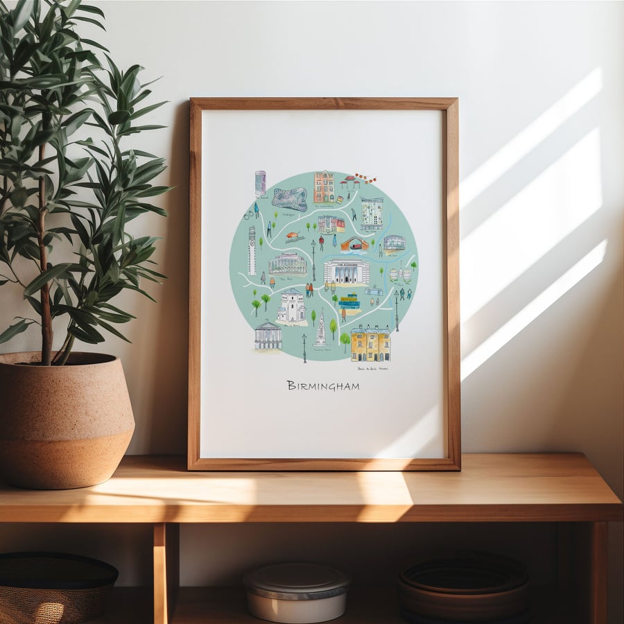 Birmingham - Hand Drawn Illustrated Map - Art Print 