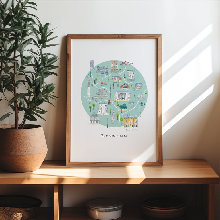 Birmingham - Hand Drawn Illustrated Map - Art Print 