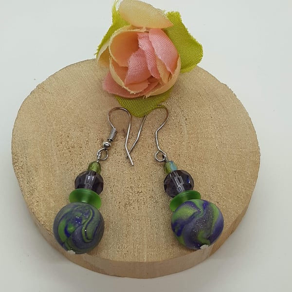 Colourful purple and pistachio earrings