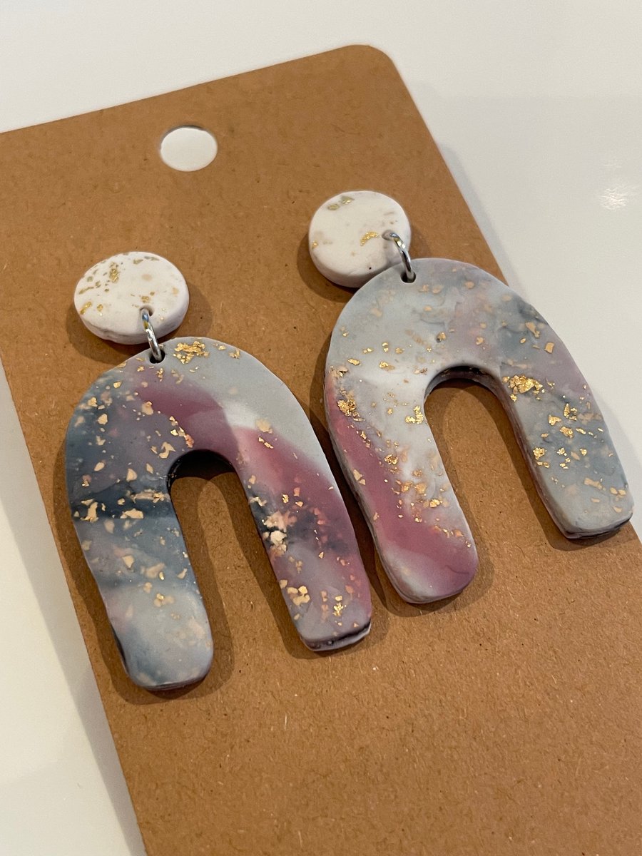 Handmade Polymer Clay Earrings Marble Effect Arches