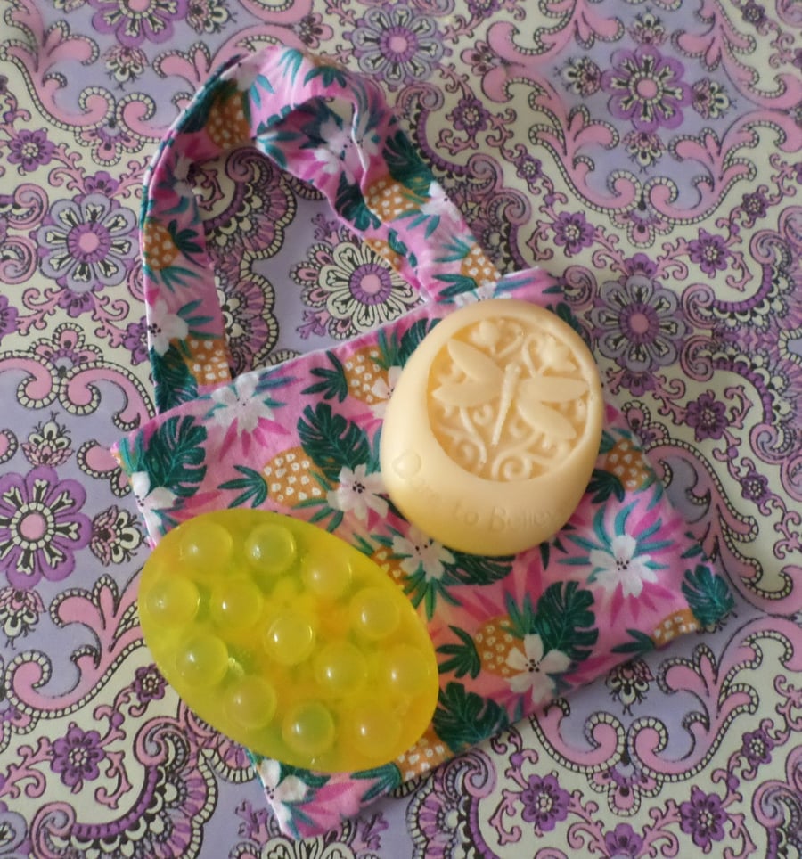 Set Of Two Lemon And Orange Aromatherapy Soaps With Lined Cotton Bag