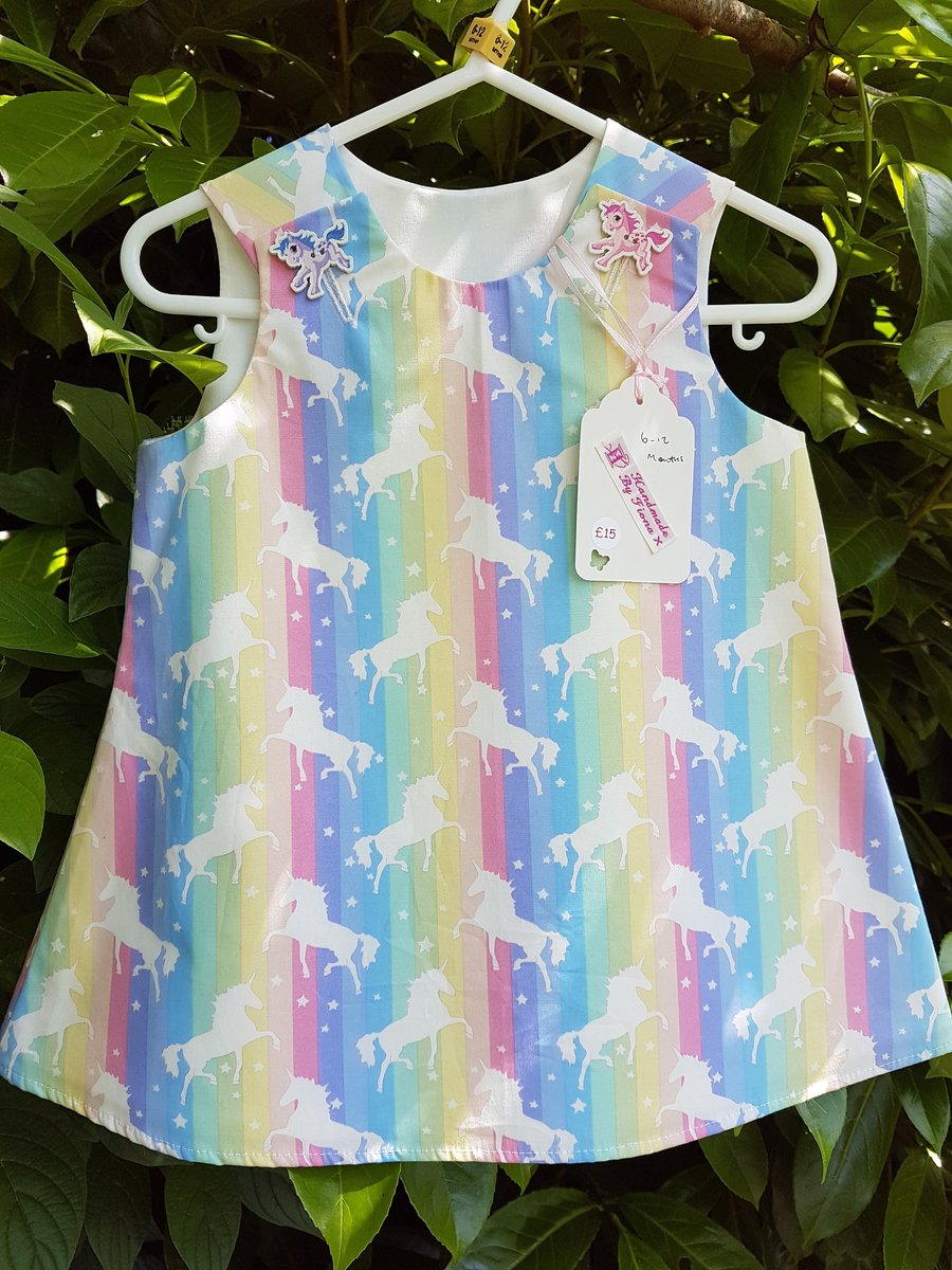 Age: 6-12m. Rainbow unicorn cotton dress. 