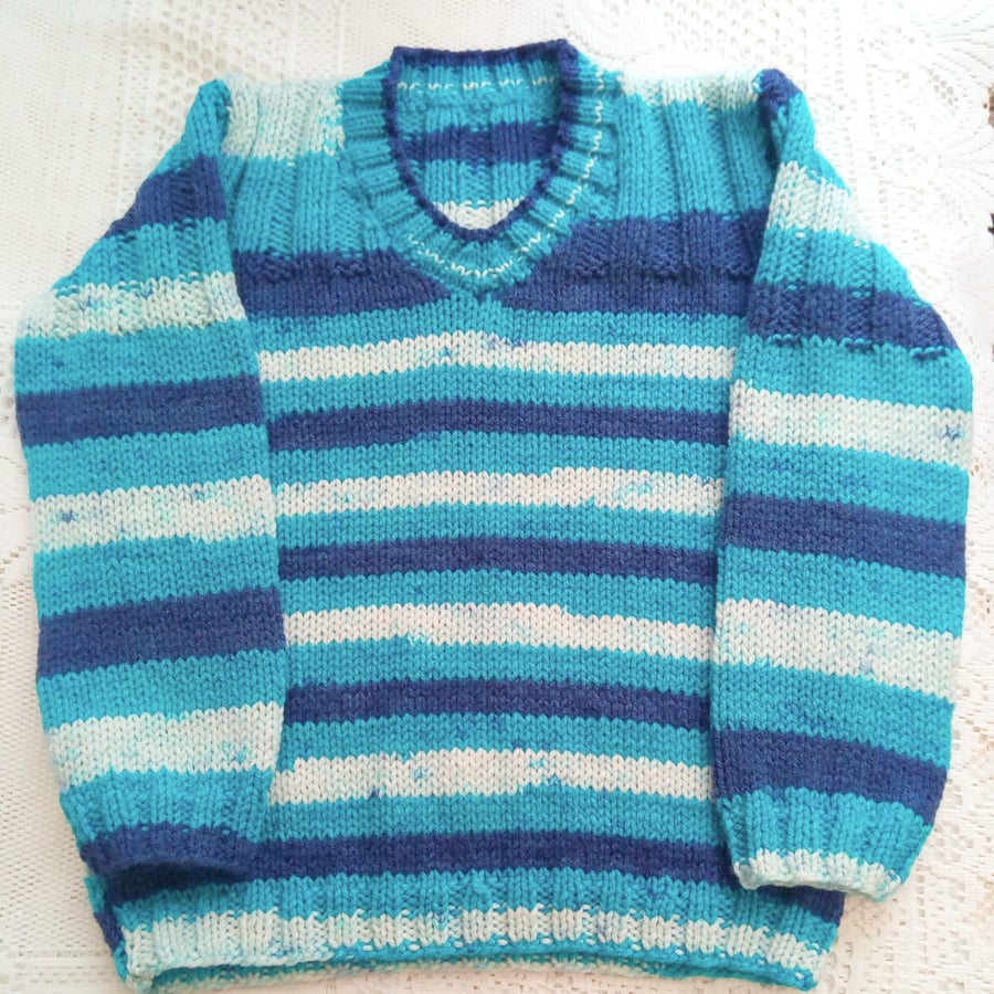 Aran Weight Jumper with Ribbed Yoke and Sleeve Tops, Child's Winter Jumper