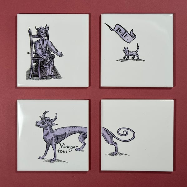 'Feels Familiar' (Set 2 - Lilac)  ceramic coaster or decorative tile set.