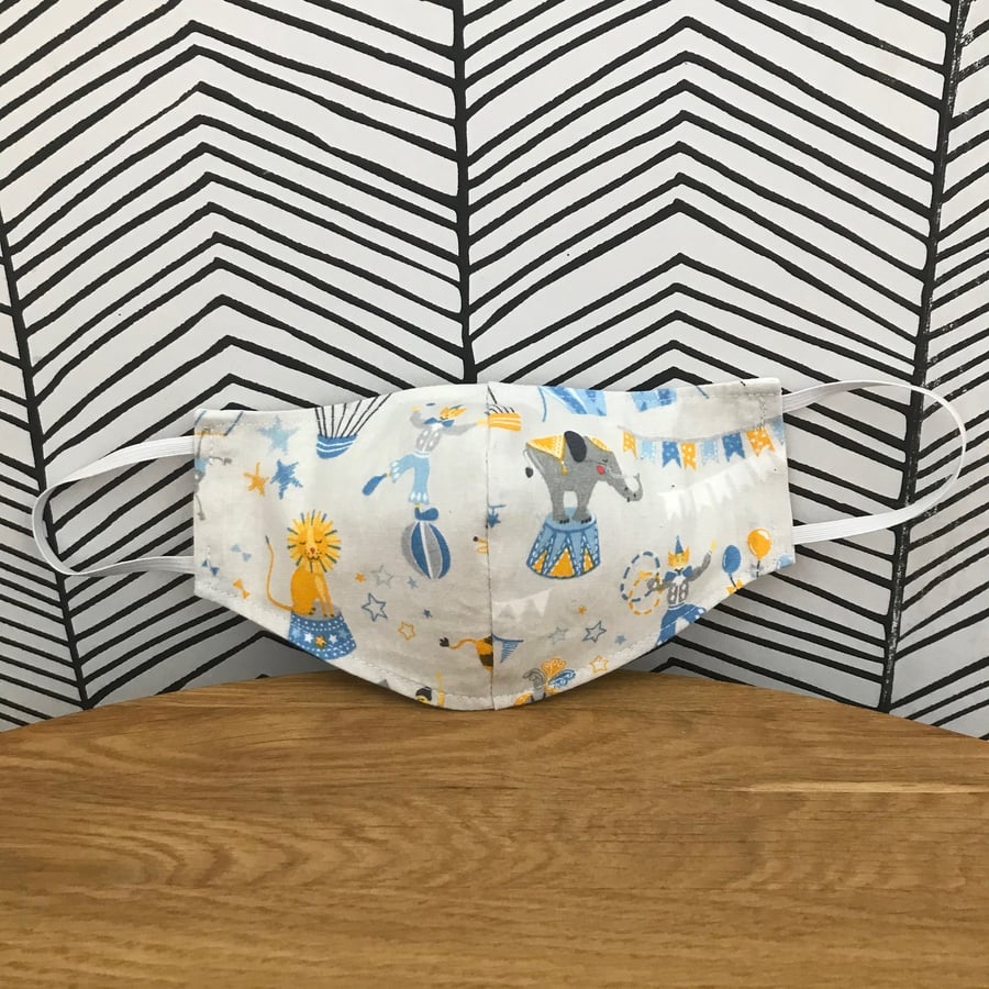 Blue Circus Face Mask 100% Cotton Fabric Washable & Re-usable Child Adult Sizes