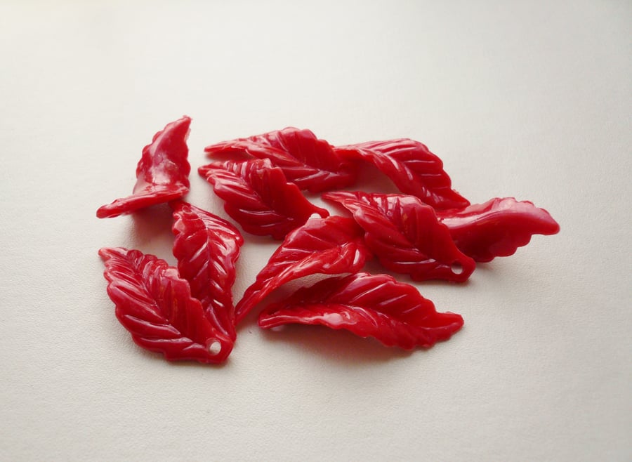 10 Large Red Acrylic Leaves