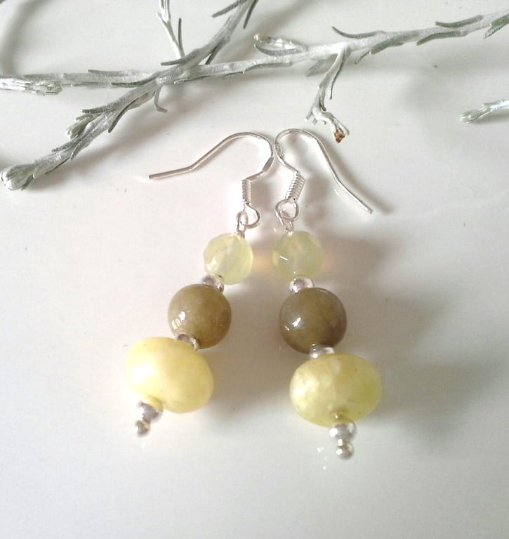 Burmese Jadeite & Chinese Jade Sterling Silver Earrings