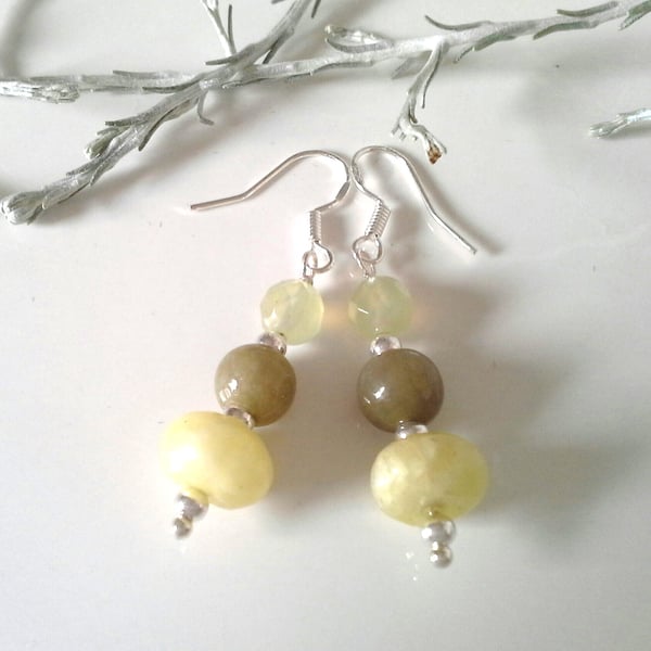 Burmese Jadeite & Chinese Jade Sterling Silver Earrings