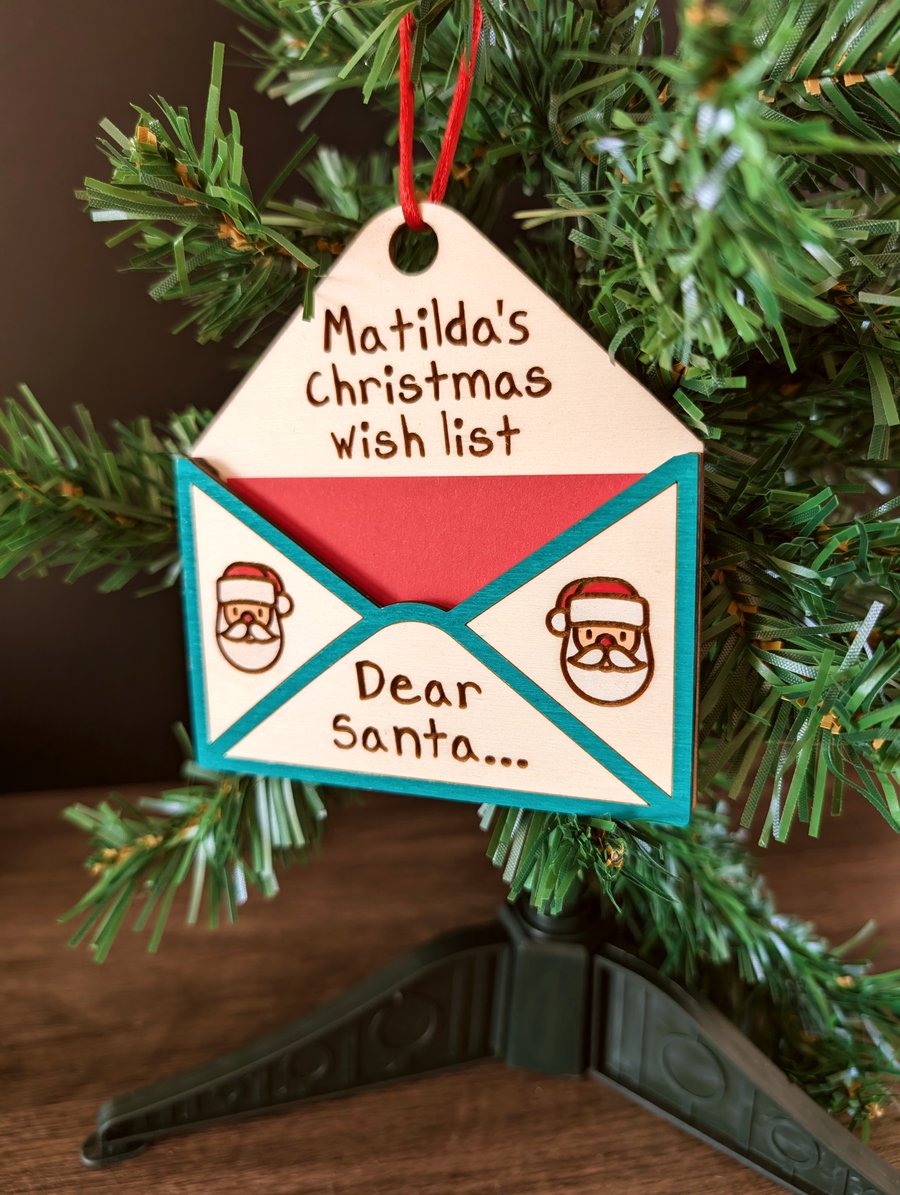 Personalised Christmas Present Wish List Decoration Dear Santa Letter Ornament