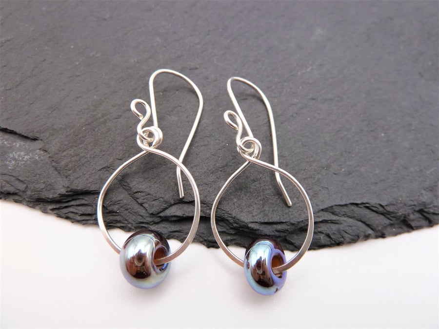 sterling silver earrings, lampwork glass beads