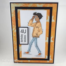 Handmade birthday card - looking cool, teenage birthday